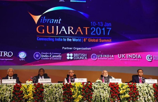 PM #narendramodi and other dignitaries at the inauguration ceremony of Vibrant Gujarat Global Summit 2017 at Mahatma Mandir, Gandhinagar
