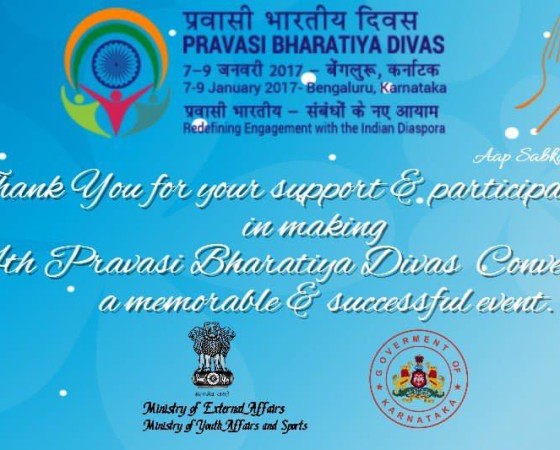 Thank You for making the 14th Pravasi Bharatiya Divas Convention from 7 to 9 January, 2017 in Bengaluru a success.